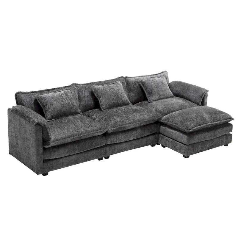 Modular L-Shaped Sectional Sofa, Chenille Fabric 3-Seater Sofa Couch with Chaise and Detachable Armrests for Living Room