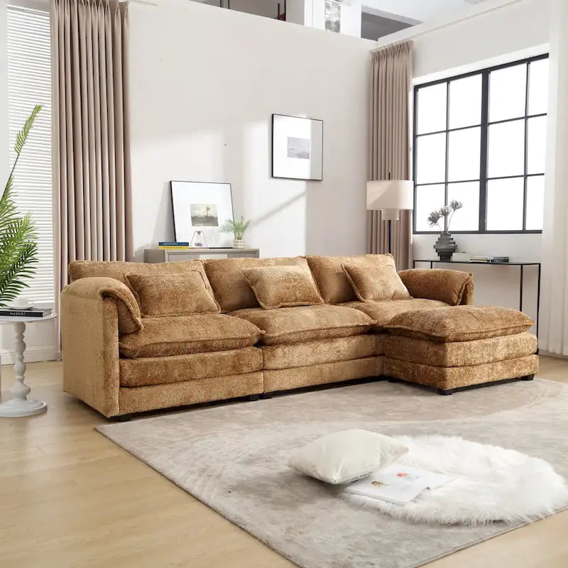 Modular L-Shaped Sectional Sofa, Chenille Fabric 3-Seater Sofa Couch with Chaise and Detachable Armrests for Living Room