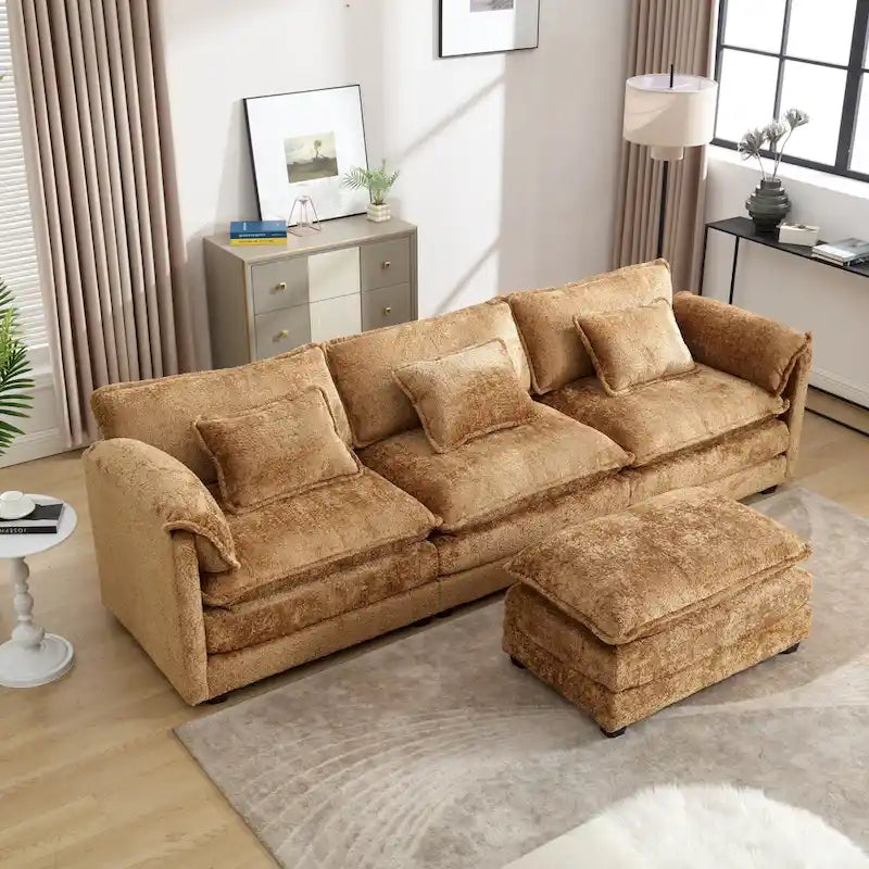 Modular L-Shaped Sectional Sofa, Chenille Fabric 3-Seater Sofa Couch with Chaise and Detachable Armrests for Living Room