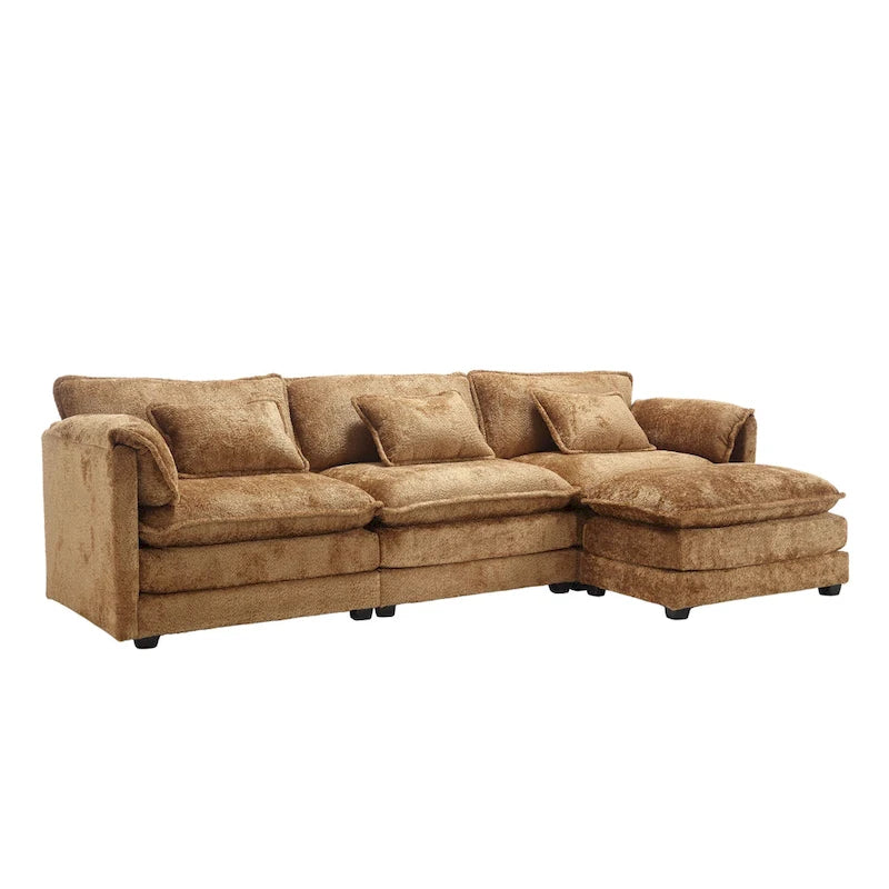 Modular L-Shaped Sectional Sofa, Chenille Fabric 3-Seater Sofa Couch with Chaise and Detachable Armrests for Living Room