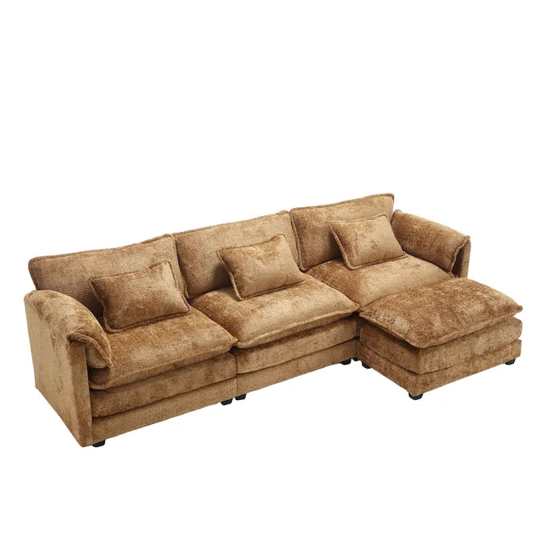 Modular L-Shaped Sectional Sofa, Chenille Fabric 3-Seater Sofa Couch with Chaise and Detachable Armrests for Living Room