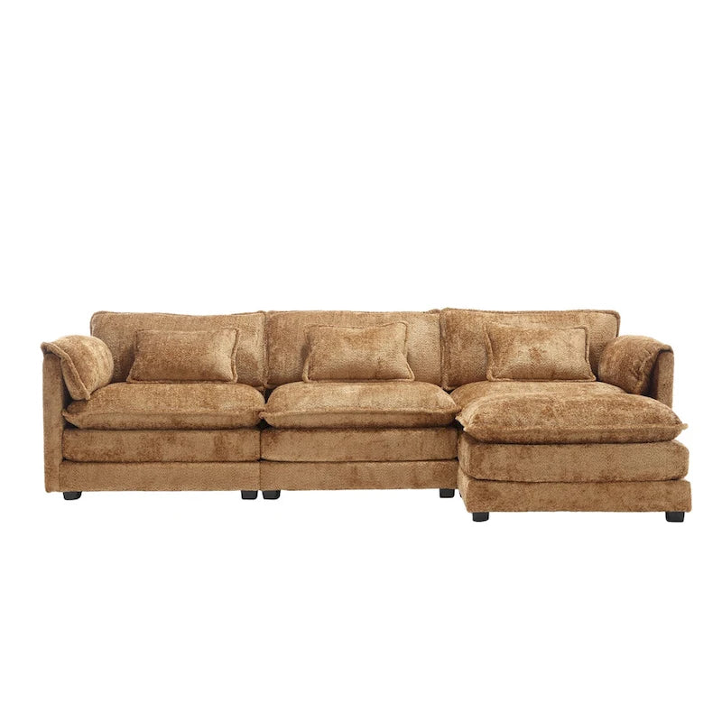 Modular L-Shaped Sectional Sofa, Chenille Fabric 3-Seater Sofa Couch with Chaise and Detachable Armrests for Living Room