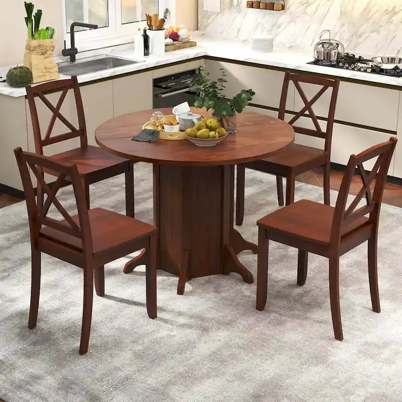 Costway 42 Wooden Kitchen Table Round Dining Table with Pedestal Base - See Details