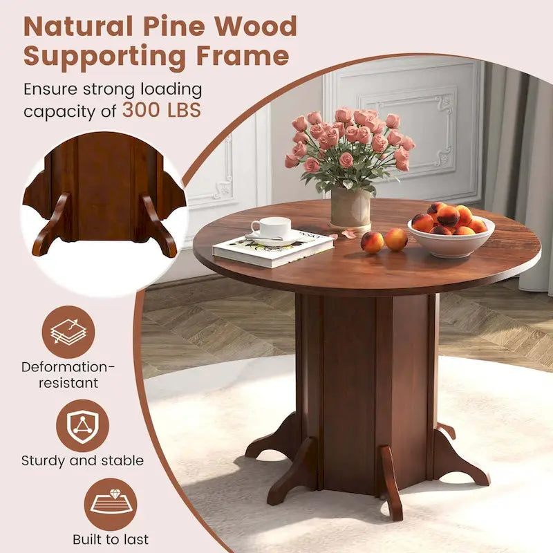 Costway 42 Wooden Kitchen Table Round Dining Table with Pedestal Base - See Details