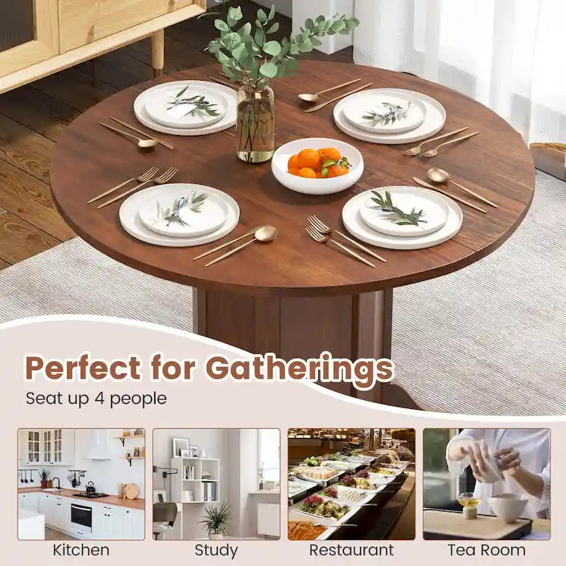 Costway 42 Wooden Kitchen Table Round Dining Table with Pedestal Base - See Details