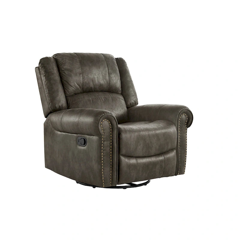 Poltrona reclinabile Monroe in microfibra lucida con chiodini e base girevole di iNSPIRE Q Classic
