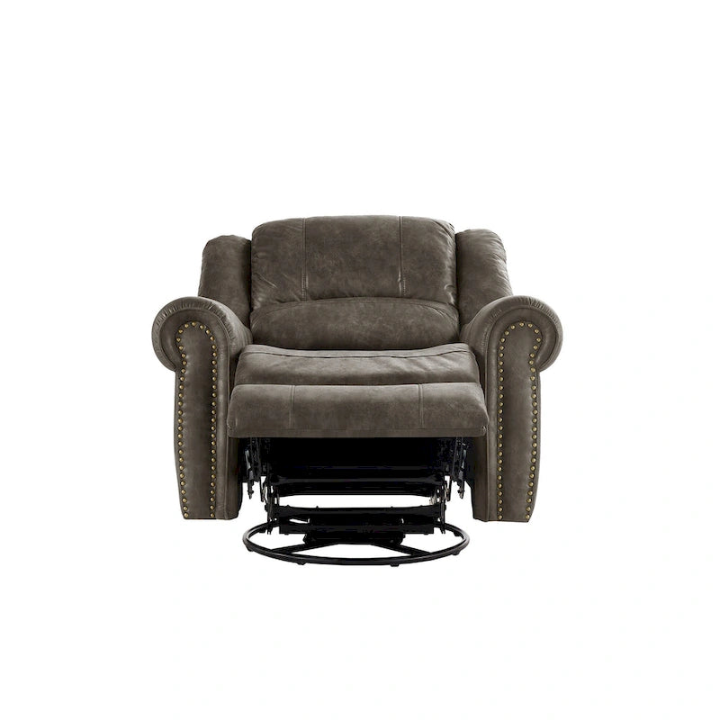 Poltrona reclinabile Monroe in microfibra lucida con chiodini e base girevole di iNSPIRE Q Classic