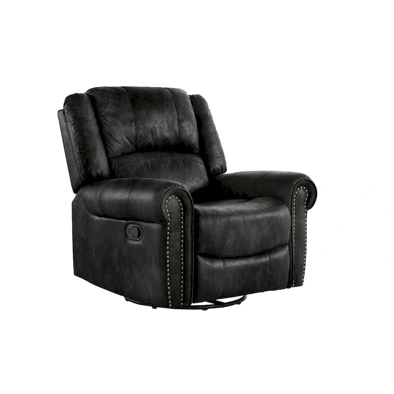 Poltrona reclinabile Monroe in microfibra lucida con chiodini e base girevole di iNSPIRE Q Classic
