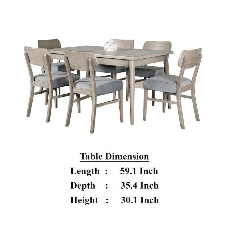 Kene Set da Tavolo da Pranzo 7 Pezzi con 6 Sedie Imbottite, Bordo Solido, Grigio