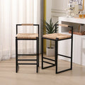 Hand Weave Bar Stools Set of 2, Counter Height Bar Stools with Metal Support Legs, Kitchen Island Stools with Back and Footrest