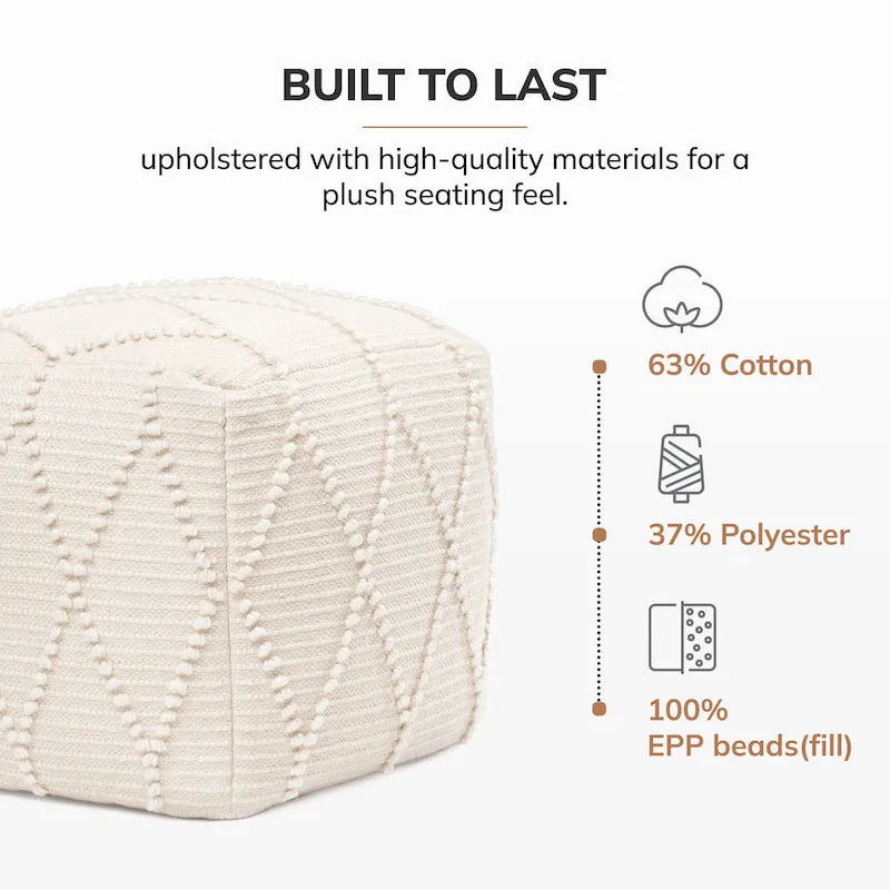 Jani Pouf Ottoman - Cotton-Blend Upholstery with Firm EPP Bead Filling - Footrest or Extra Seating for Living Room