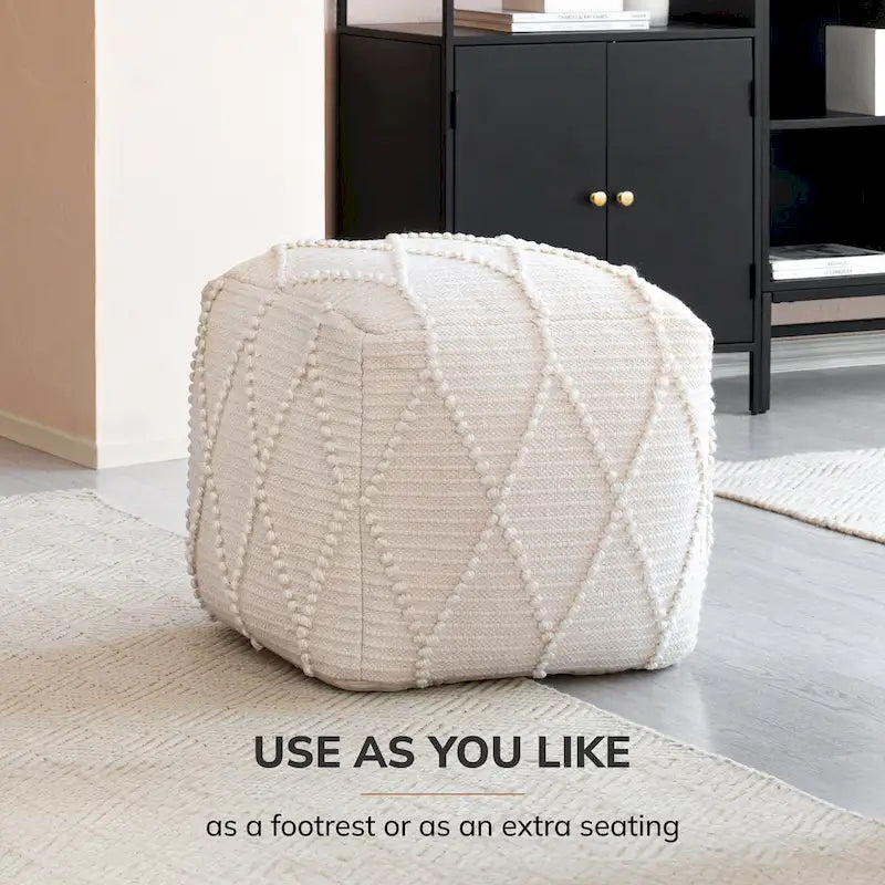 Jani Pouf Ottoman - Cotton-Blend Upholstery with Firm EPP Bead Filling - Footrest or Extra Seating for Living Room
