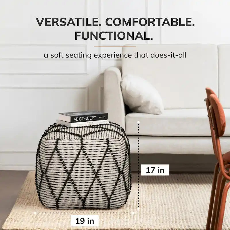 Jani Pouf Ottoman - Cotton-Blend Upholstery with Firm EPP Bead Filling - Footrest or Extra Seating for Living Room