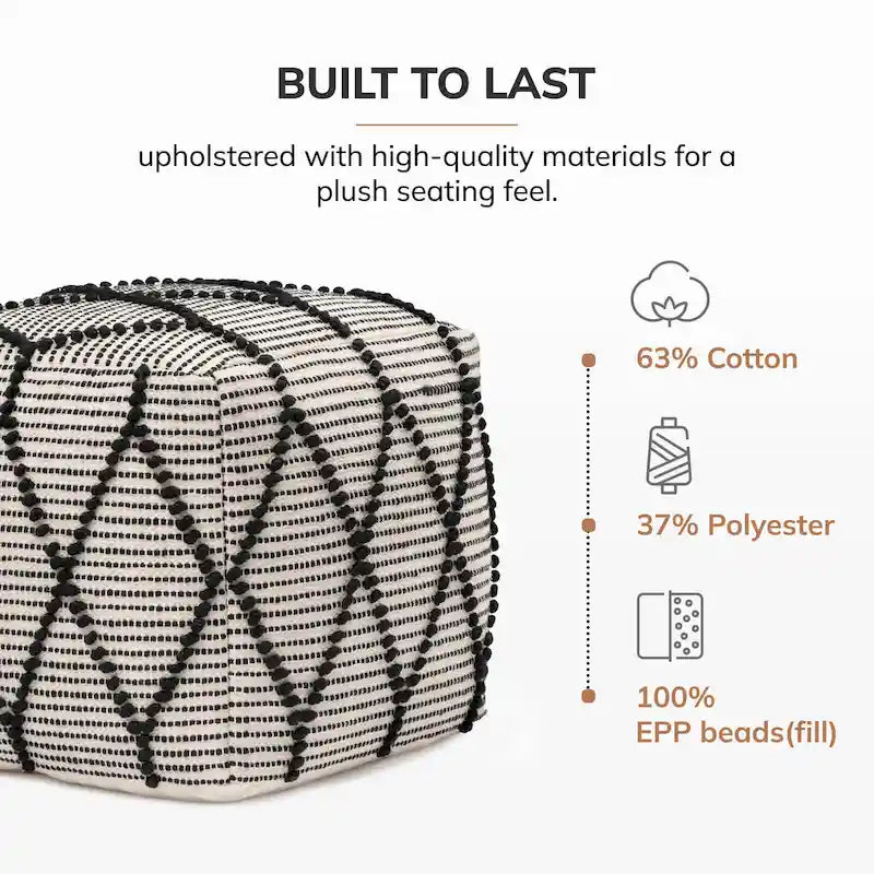 Jani Pouf Ottoman - Cotton-Blend Upholstery with Firm EPP Bead Filling - Footrest or Extra Seating for Living Room