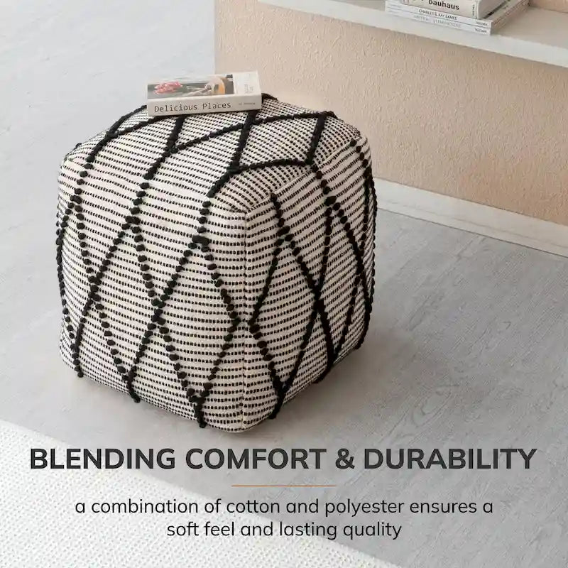 Jani Pouf Ottoman - Cotton-Blend Upholstery with Firm EPP Bead Filling - Footrest or Extra Seating for Living Room