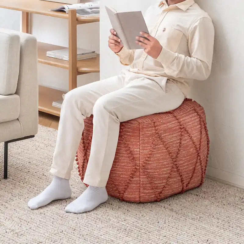 Jani Pouf Ottoman - Cotton-Blend Upholstery with Firm EPP Bead Filling - Footrest or Extra Seating for Living Room