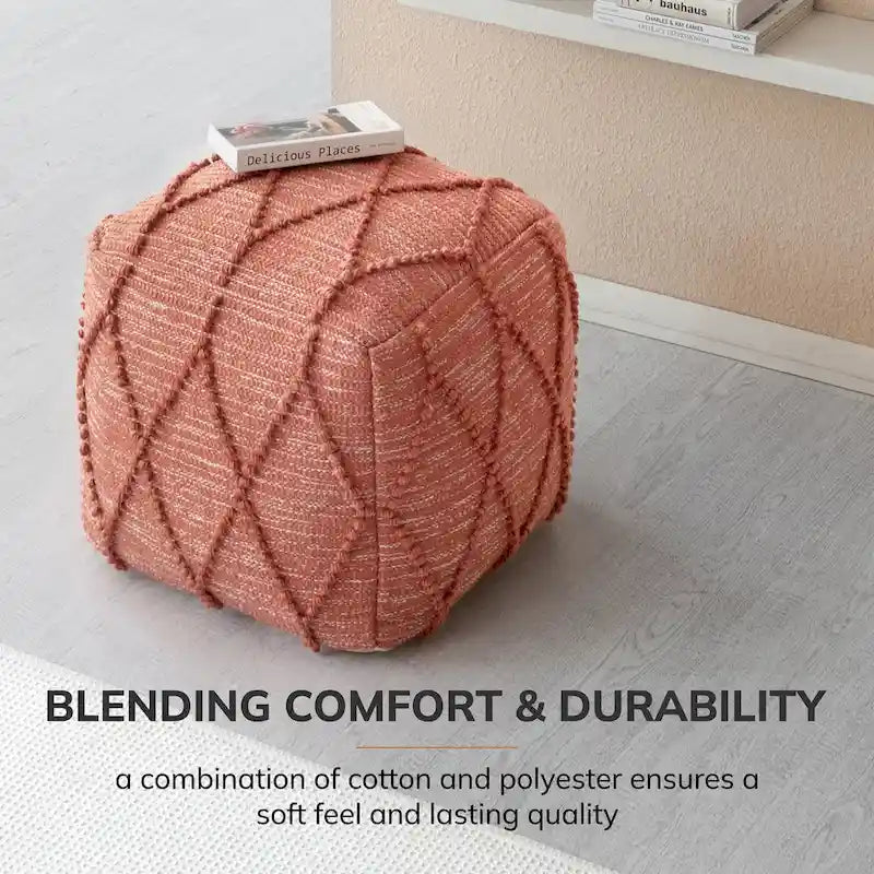 Jani Pouf Ottoman - Cotton-Blend Upholstery with Firm EPP Bead Filling - Footrest or Extra Seating for Living Room