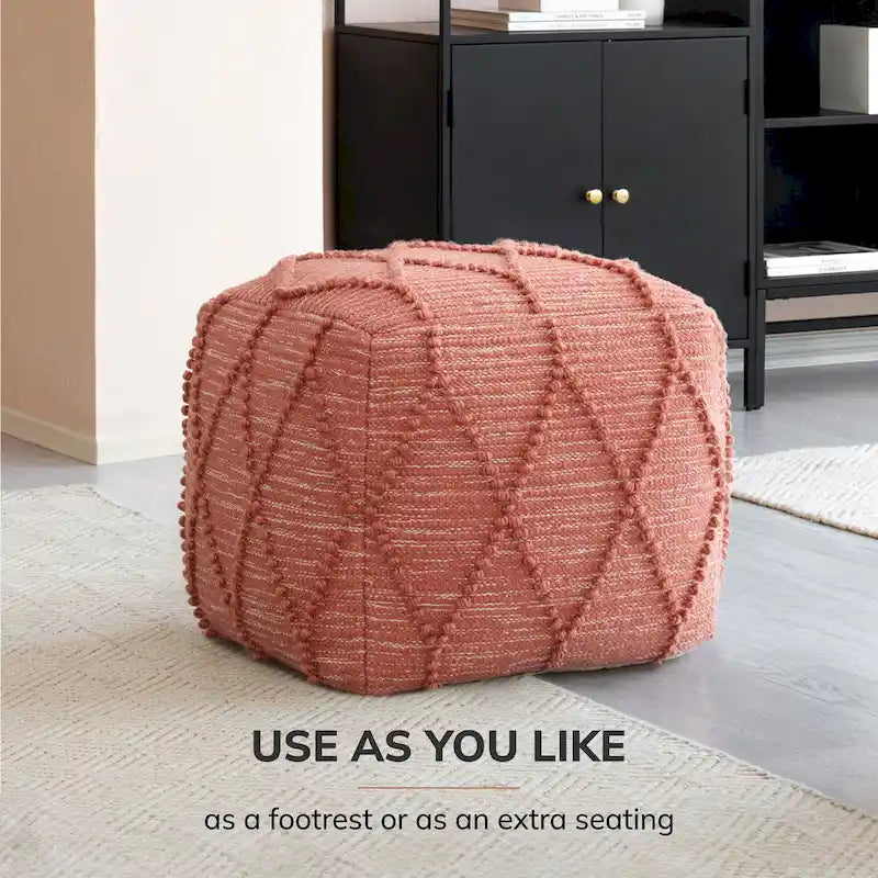 Jani Pouf Ottoman - Cotton-Blend Upholstery with Firm EPP Bead Filling - Footrest or Extra Seating for Living Room