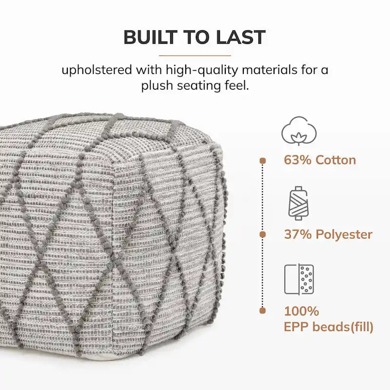 Jani Pouf Ottoman - Cotton-Blend Upholstery with Firm EPP Bead Filling - Footrest or Extra Seating for Living Room