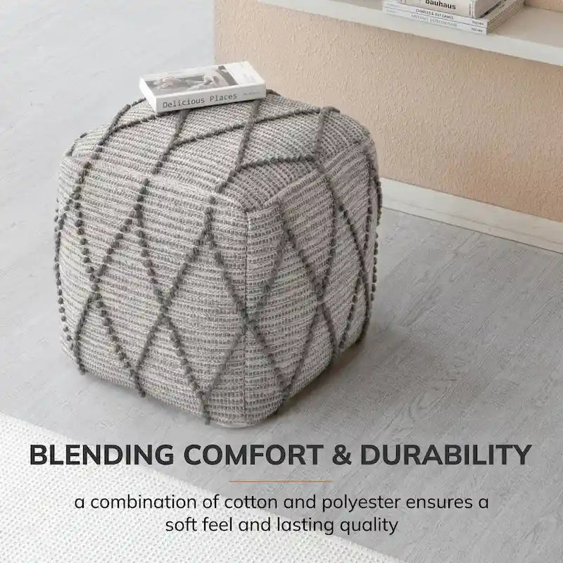 Jani Pouf Ottoman - Cotton-Blend Upholstery with Firm EPP Bead Filling - Footrest or Extra Seating for Living Room