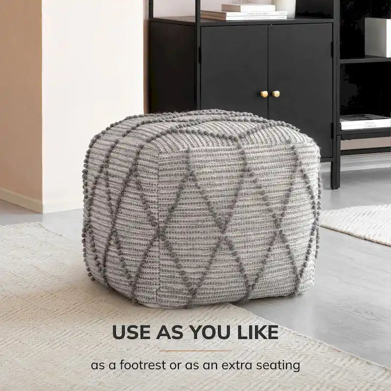 Jani Pouf Ottoman - Cotton-Blend Upholstery with Firm EPP Bead Filling - Footrest or Extra Seating for Living Room