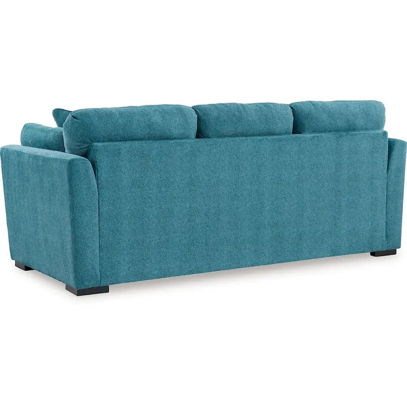 Divano Viena con 2 cuscini decorativi, in finto velluto blu verde acqua 239 cm
