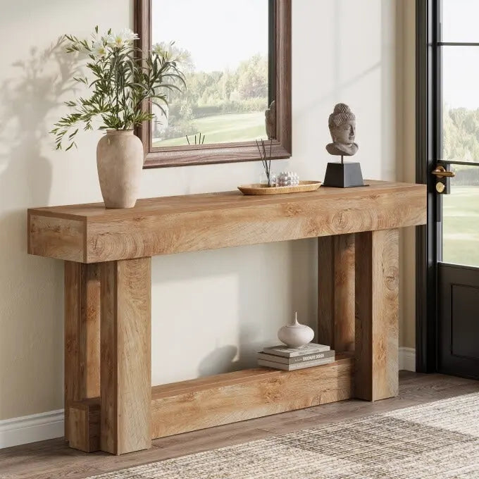 Tavolo console in legno da 63 pollici, tavolo da ingresso in stile rustico a 2 ripiani