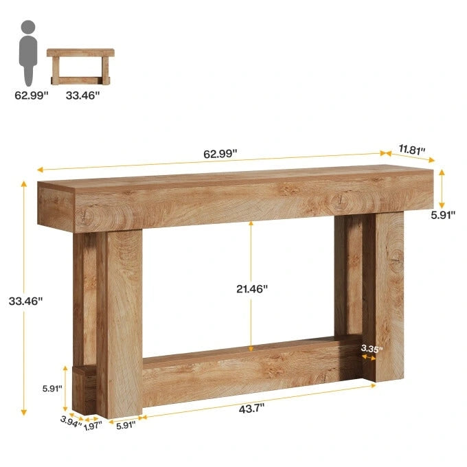 Tavolo console in legno da 63 pollici, tavolo da ingresso in stile rustico a 2 ripiani