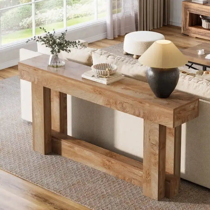 Tavolo console in legno da 63 pollici, tavolo da ingresso in stile rustico a 2 ripiani