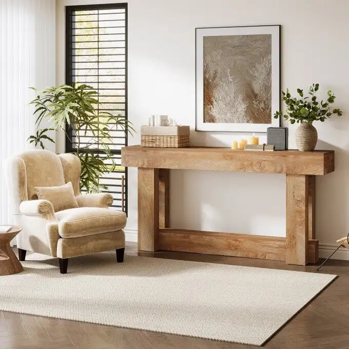Tavolo console in legno da 63 pollici, tavolo da ingresso in stile rustico a 2 ripiani