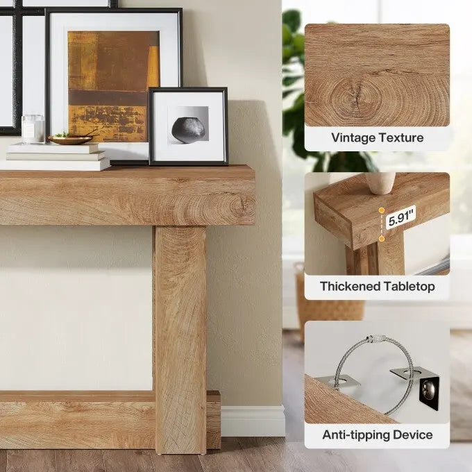 Tavolo console in legno da 63 pollici, tavolo da ingresso in stile rustico a 2 ripiani