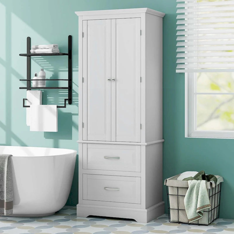 Costway 62 Tall Bathroom Freestanding Floor Storage Cabinet with 2 - 24 x 16 x 62 (L x W x H)
