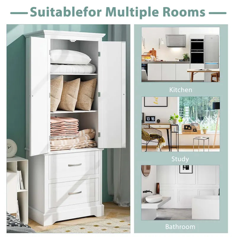 Costway 62 Tall Bathroom Freestanding Floor Storage Cabinet with 2 - 24 x 16 x 62 (L x W x H)