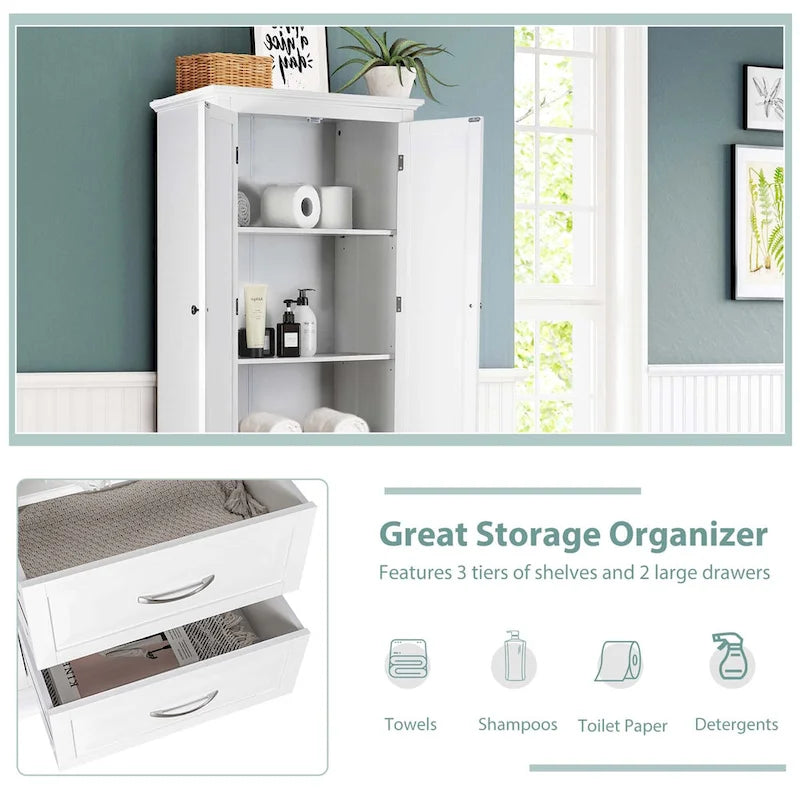 Costway 62 Tall Bathroom Freestanding Floor Storage Cabinet with 2 - 24 x 16 x 62 (L x W x H)