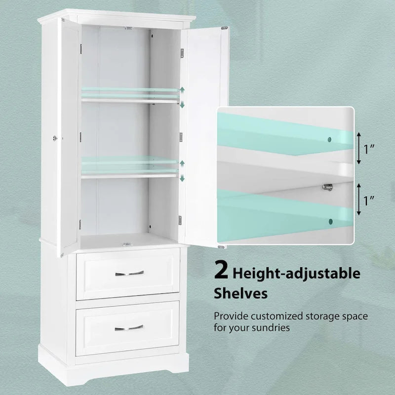 Costway 62 Tall Bathroom Freestanding Floor Storage Cabinet with 2 - 24 x 16 x 62 (L x W x H)