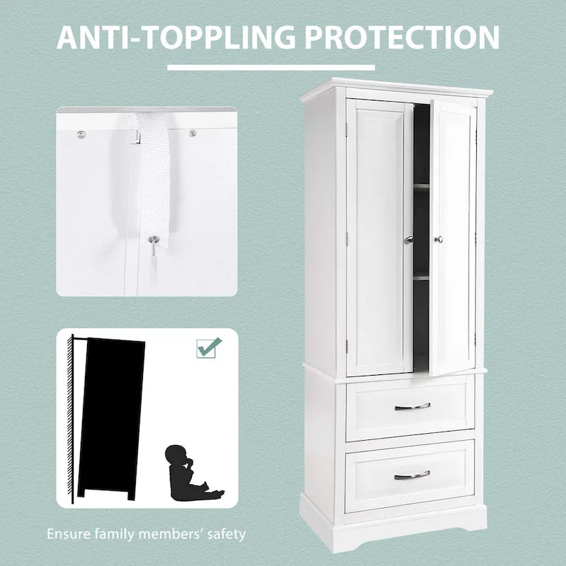 Costway 62 Tall Bathroom Freestanding Floor Storage Cabinet with 2 - 24 x 16 x 62 (L x W x H)