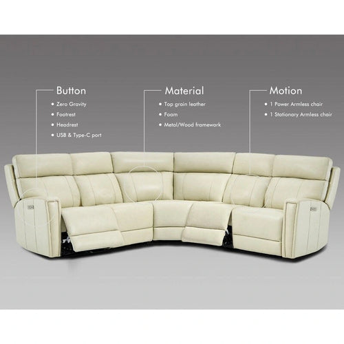 Sectionnel électrique en cuir véritable de 104 po avec ensemble de canapé inclinable, 3 couleurs, gravité zéro et 1 fauteuil sans accoudoirs électrique