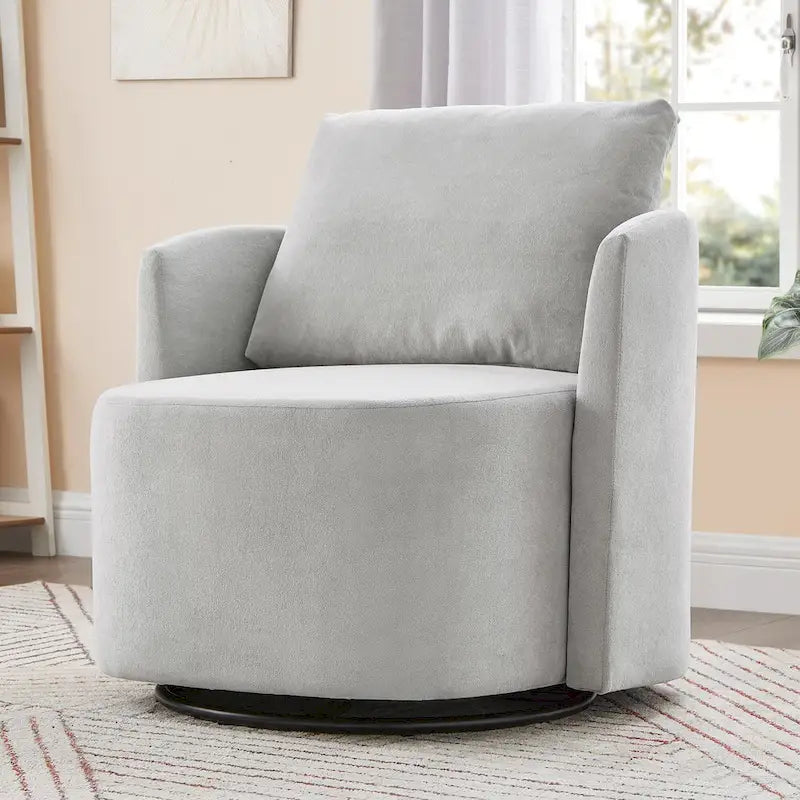360 Swivel Chair, 29.9 Accent Barrel Armchair, Upholstered Swivel Sofa Chair with Curved Design