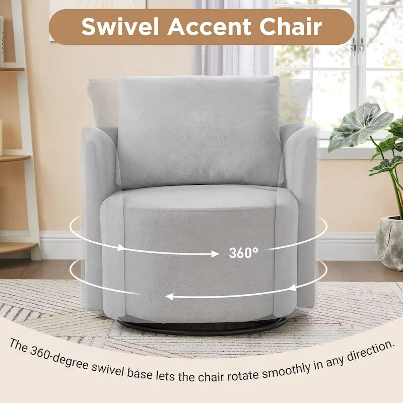 360 Swivel Chair, 29.9 Accent Barrel Armchair, Upholstered Swivel Sofa Chair with Curved Design