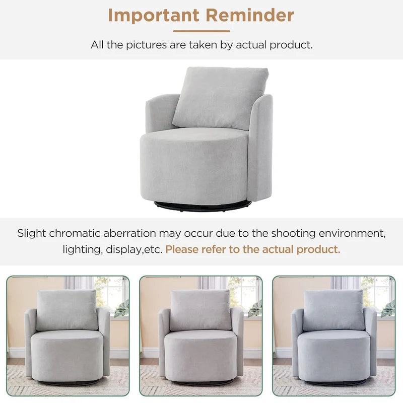 360 Swivel Chair, 29.9 Accent Barrel Armchair, Upholstered Swivel Sofa Chair with Curved Design