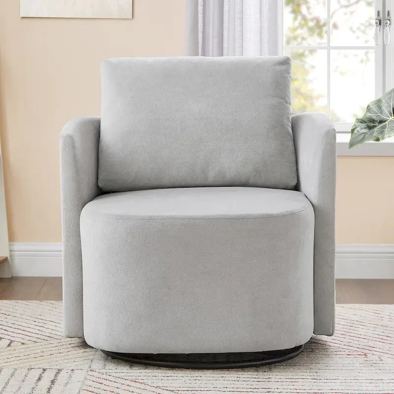 360 Swivel Chair, 29.9 Accent Barrel Armchair, Upholstered Swivel Sofa Chair with Curved Design