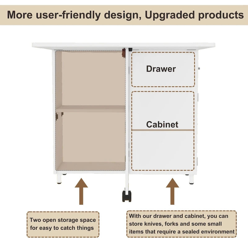 Modern Farmhouse Foldable Dining Table with Storage Cabinet