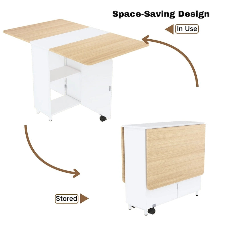 Modern Farmhouse Foldable Dining Table with Storage Cabinet