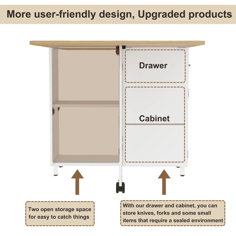 Modern Farmhouse Foldable Dining Table with Storage Cabinet