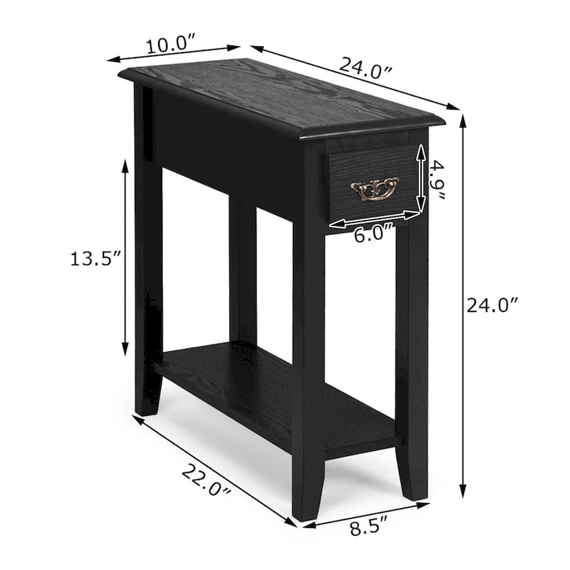 Gymax 2 Tier End Bedside Sofa Side Table Narrow Nightstand w/Drawer - See Details