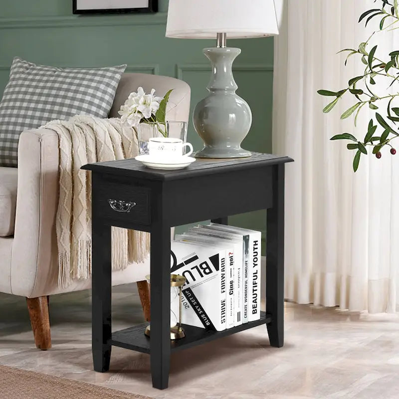 Gymax 2 Tier End Bedside Sofa Side Table Narrow Nightstand w/Drawer - See Details