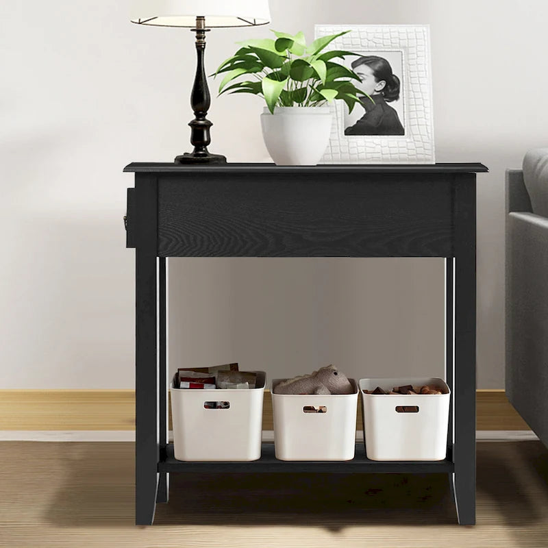 Gymax 2 Tier End Bedside Sofa Side Table Narrow Nightstand w/Drawer - See Details
