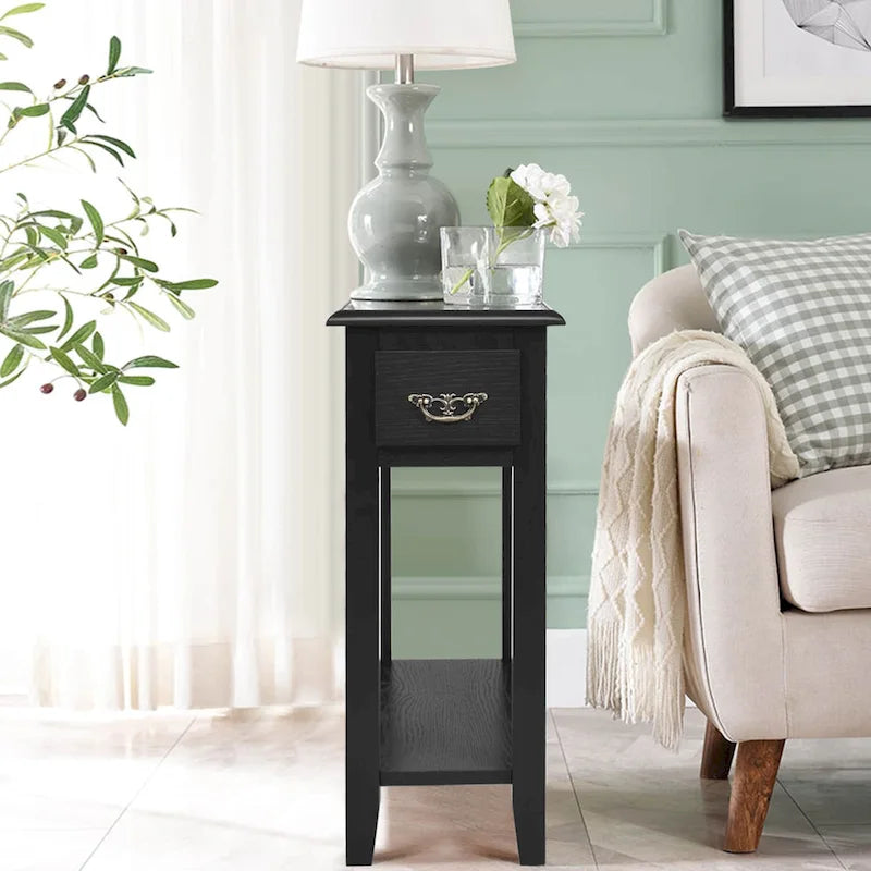 Gymax 2 Tier End Bedside Sofa Side Table Narrow Nightstand w/Drawer - See Details