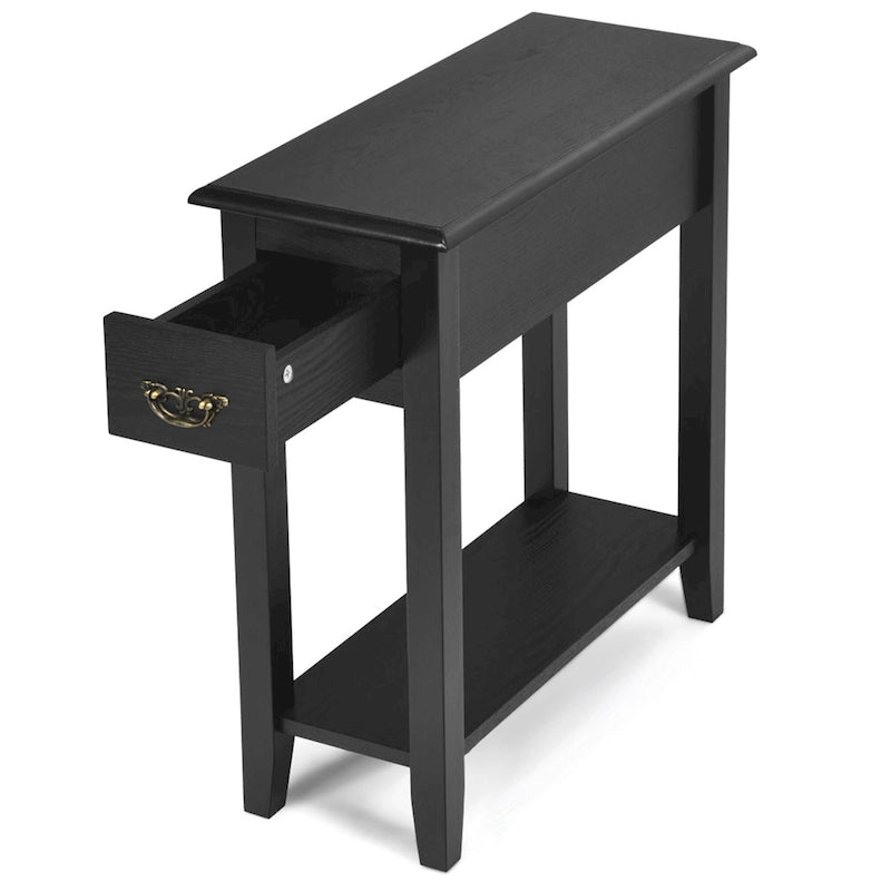 Gymax 2 Tier End Bedside Sofa Side Table Narrow Nightstand w/Drawer - See Details