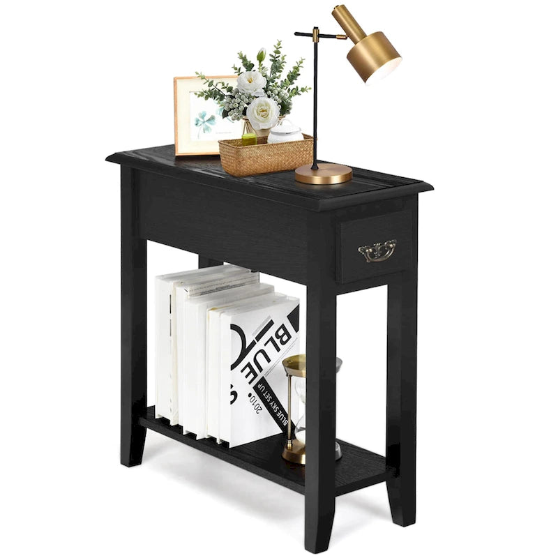 Gymax 2 Tier End Bedside Sofa Side Table Narrow Nightstand w/Drawer - See Details